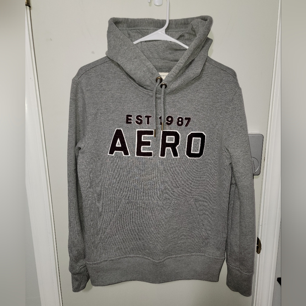 Aeropostale Logo Hoodie, Pullover Sweatshirt, Men's Size Small, Gray